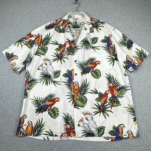VTG Pacific Legend Hawaiian Shirt Mens 2XL White Parrots Cockatoos Made in USA‎